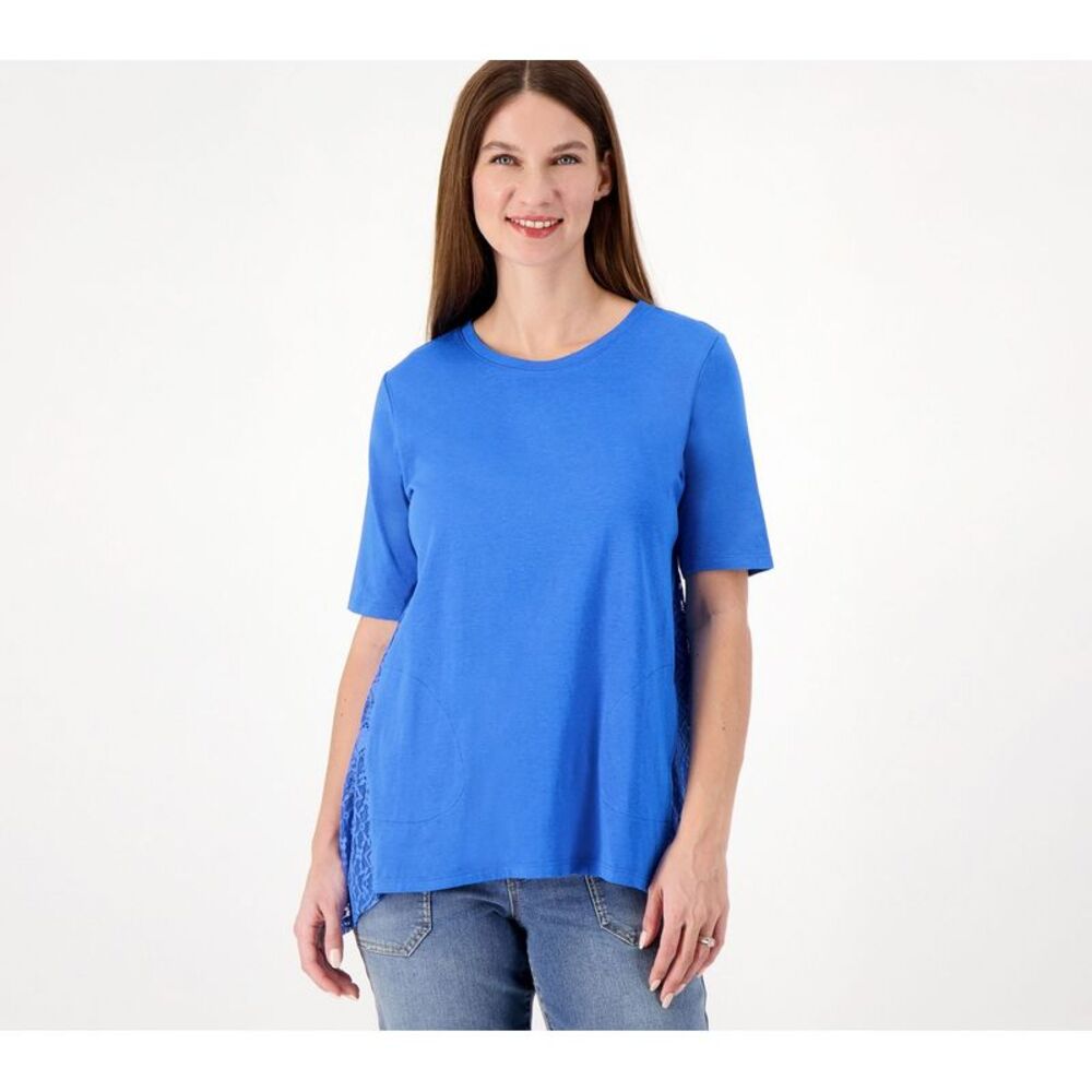 RM Rebecca Minkoff Women's Top Sz XS Cotton Modal With Lace Trim Blue A602306
